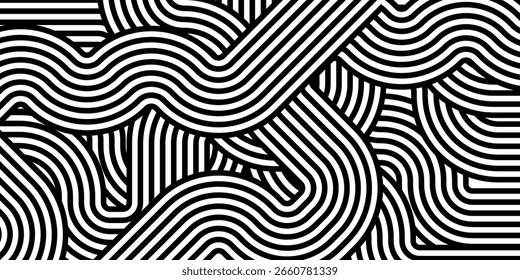 Fondo ondulado Abstractas, rayas onduladas en blanco y negro o diseño de líneas.