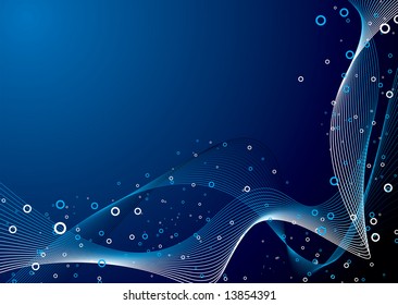 Abstract wave background in blue and black with a glow