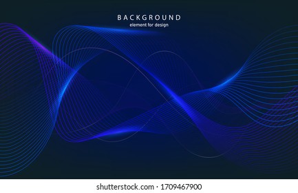 Abstract wave background. Blue. Element for design. Digital frequency track equalizer. Stylized line art.  Curved wavy line smooth stripe Vector