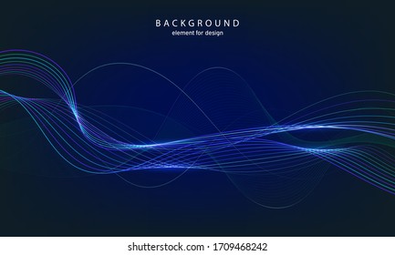 Abstract wave background. Blue. Element for design. Digital frequency track equalizer. Stylized line art.  Curved wavy line smooth stripe Vector