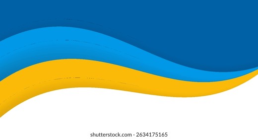 Abstract wave background with blue and yellow curved layers on white. Vector illustration
