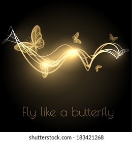 Abstract wave background with butterflies. Vector eps10
