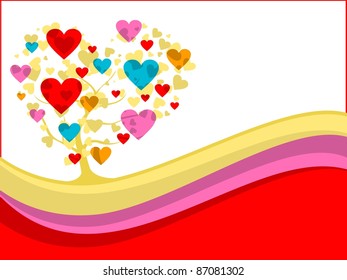 abstract wave background with colorful heart tree, vector love theme