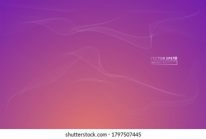 Abstract wave background. Creative wallpaper. White point lines on purple and orange gradient background. Copy space. Futuristic science infographic. Geometric background. Abstract cover design. 