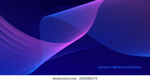 Abstract wave background in dark blue and purple colors. Futuristic concept background with flowing wavy lines. Good for brochure, flyer, banner, poster, cover.