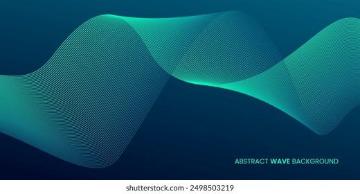 Abstract wave background in dark green colors. Modern concept background with flowing wavy lines. Good for brochure, flyer, banner, poster, cover.