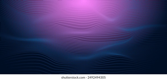 Diseño de fondo de onda Abstractas, puntos móviles, partículas fluidas de alta tecnología y big data para folletos, volantes, revistas, tarjetas de visita, Anuncios, Vector.