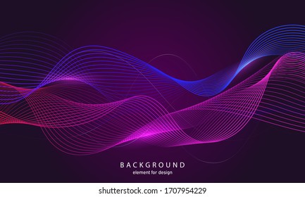 Abstract Wave Background. Element For Design. Digital Frequency Track Equalizer. Stylized Line Art.  Curved Wavy Line Smooth Stripe Vector