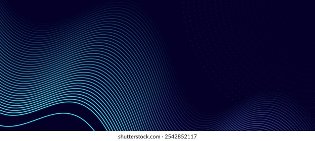 Fundo abstrato da onda com onda luminosa. Elemento de design de linhas móveis brilhantes. Moderno gradiente azul rosa fluindo linhas de onda. Tecnologia futurista