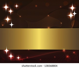 Abstract wave background with gold banner and stars. 10eps. Vector illustration.