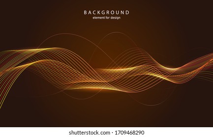 Abstract wave background. Gold. Element for design. Digital frequency track equalizer. Stylized line art.  Curved wavy line smooth stripe Vector