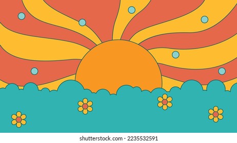 Abstract wave background in groovy style with retro vector illustration decoration, color-changeable and suitable for any project design.