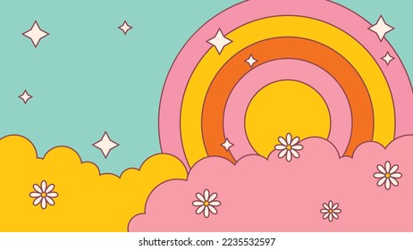Abstract wave background in groovy style with retro vector illustration decoration, color-changeable and suitable for any project design.