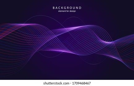 Abstract wave background. Indigo. Element for design. Digital frequency track equalizer. Stylized line art.  Curved wavy line smooth stripe Vector