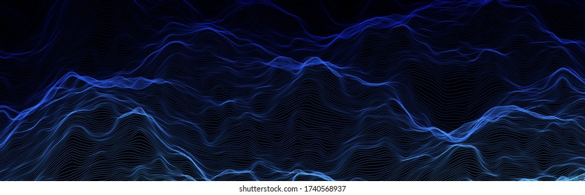 Abstract wave background. Music or sound illustration. Big data technology. Artificial intelligence concept. Network visualisation.