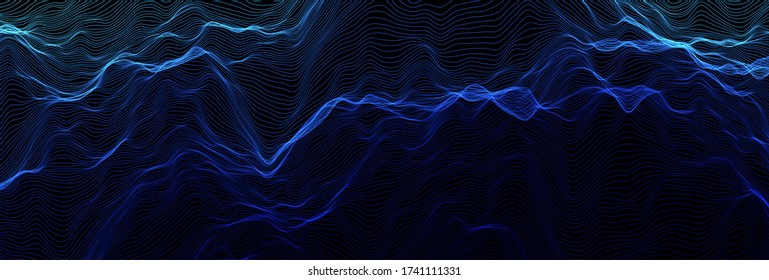 Abstract wave background. Music or sound illustration. Big data technology. Artificial intelligence concept. Network visualisation.