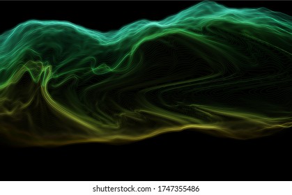 Fondo abstracto de la ola. Ilustración musical o sonora. Tecnología de grandes datos. Concepto de inteligencia artificial. Visualización de red.