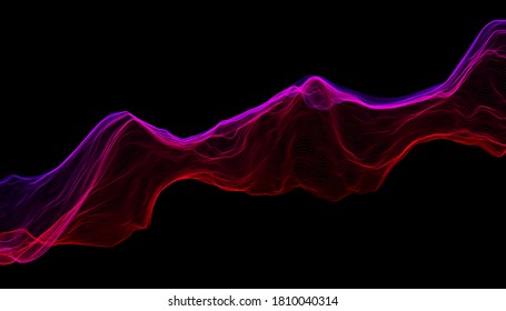 Abstract wave background. Music or sound illustration. Big data technology. Artificial intelligence concept. Network visualisation. Futuristic quantum computing.