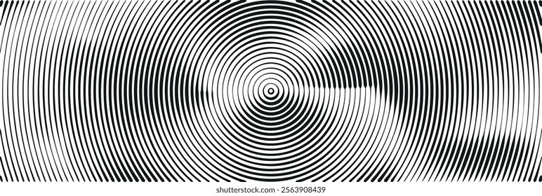 Abstract wave background with radial lines and circular patterns. Digital gradient design featuring geometric shapes and sound effects. Flat vector illustration isolated