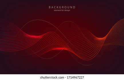 Abstract wave background. Red. Element for design. Digital frequency track equalizer. Stylized line art.  Curved wavy line smooth stripe Vector