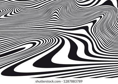 Abstract Wave Background. Stylish Curved Lines. Marble Texture. Black And White Optic Illusion