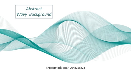 Abstract wave background. Teal swirl wave, smooth colo flow swoosh with  dynamic curve lines. Air, wind, sea, trendy design for banner.isolated on white background. Vector illustration