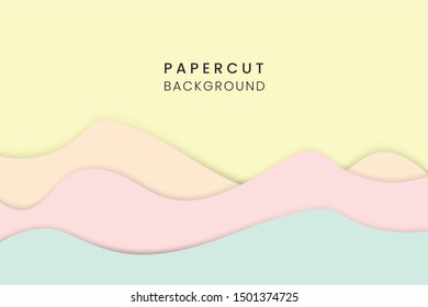 Abstract wave background template with paper cut style. Pastel colored background. Papercut design layout use for banner, business, presentation, flyer, poster, print, card, brochure design, and more.