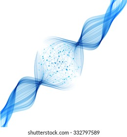 Abstract wave background. Vector blue smoke line.