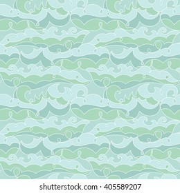 Abstract wave background. Vector seamless hand drawn green and sea blue colorful wavy pattern for modern home decor, web page background, fabric swatch, pattern fills, surface prints, greeting cards.