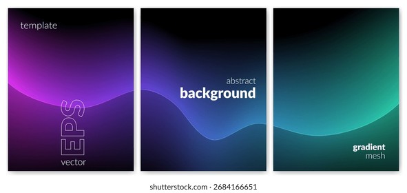 Fondo de onda Abstractas. Vibrante degradado púrpura y azul con curvas suaves. Telón de fondo para branding, Web, portadas, presentaciones de Anuncios publicitarios, pósters, diseño digital o gráficos. Imagen de Vector