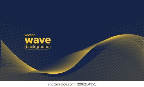 abstract wave background in yellow and dark blue color with halftone. vector illustration