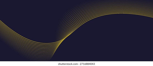 Fundo de onda abstrato com elemento de cor de linha amarela. Padrão de onda dinâmico. Modernas linhas onduladas fluindo. Conceito de tecnologia futurista. Terno para banner, cartaz, capa, brochura, folheto, site