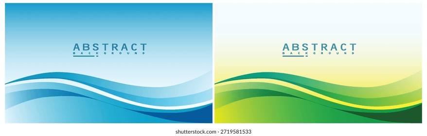 Fondos de ondas Abstractas, azul y verde, Formas fluidas, curvas suaves, usos de Diseño gráfico en encabezados de Web y presentaciones que crean una sensación de movimiento y fluidez