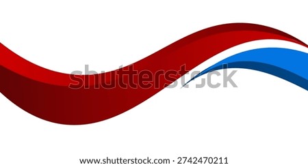 Abstract wave banner with layered red and blue curved ribbons creating dynamic motion on a clean white background