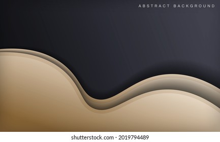 Abstract wave black and gold luxury background. Modern papercut template.