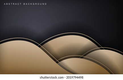 Abstract wave black and gold luxury background. Modern papercut template.