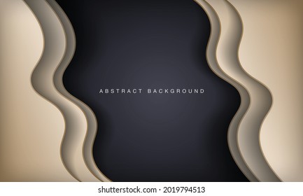 Abstract wave black and gold luxury background. Modern papercut template.