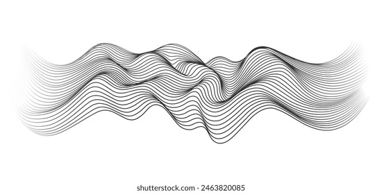 Abstract wave black lines, vector flowing gradient smooth curve.