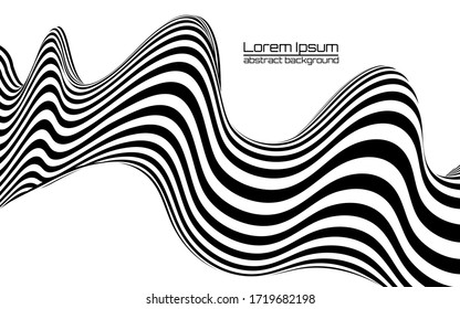 Abstract wave with black and white striped, futuristic lines. Vector illustration