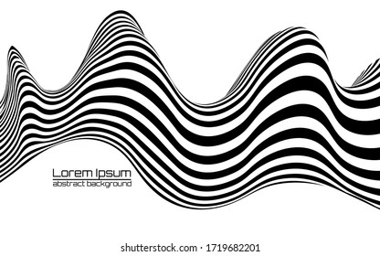 Abstract wave with black and white striped, futuristic lines. Vector illustration