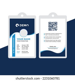 Abstract wave Blue Id Card Design, Professional Identity Template Vector for Employees. Office Id Card Layout | Employee Id Card for Your Business Company. Modern ID Card Template with an author