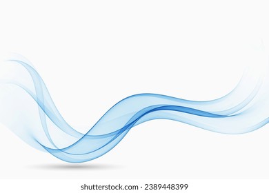 Ola abstracta de humo azul, flujo transparente de líneas azules, elemento de diseño.