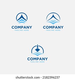 ABSTRACT WAVE AND BOAT MODERN LOGO