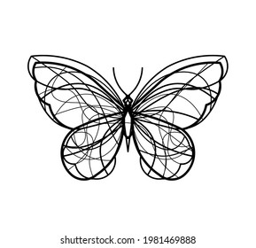 Abstract wave butterfly line icon, isolated on the white. Vector