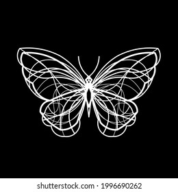 Abstract wave butterfly line icon, isolated on the black. Vector