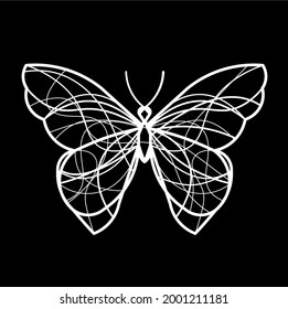 Abstract wave butterfly line icon, isolated on the black. Vector
