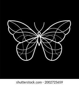 Abstract wave butterfly line icon, isolated on the black. Vector