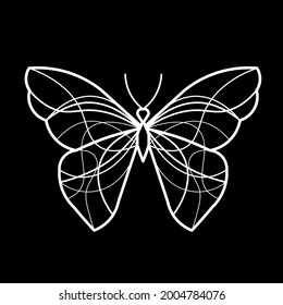 Abstract wave butterfly line icon, isolated on the black. Vector