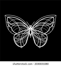 Abstract wave butterfly line icon, isolated on the black.Vector