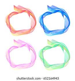 Abstract Wave Circle Frame On White Background. Set. Vector